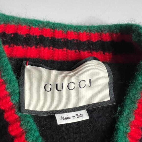 Gucci Wool Sweater XS Black Red Green Logo Patch Italy Made Pullover Preppy - Picture 8 of 12
